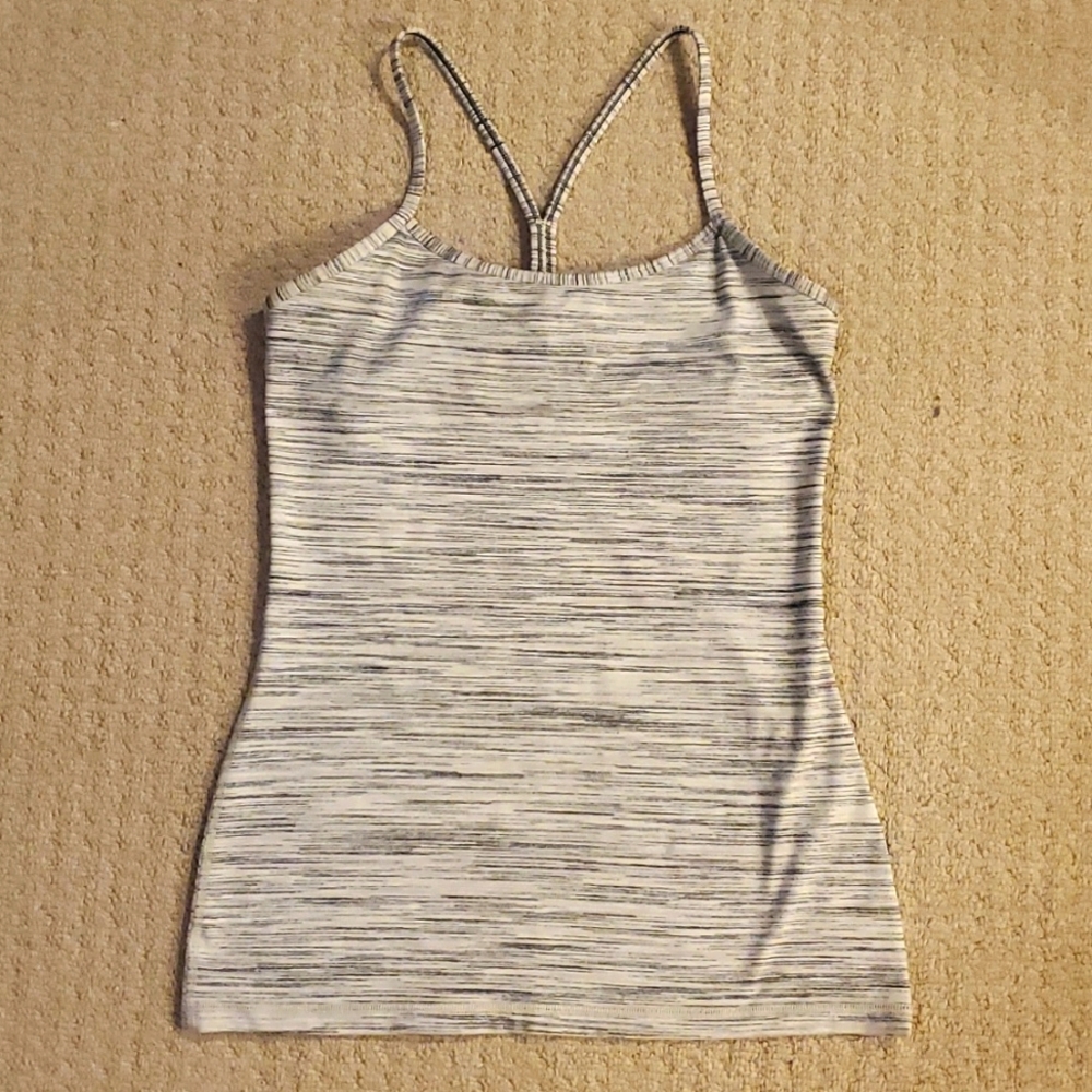 Lululemon Power Y Tank Top Yoga Workout Summer Soft Grey White Stripes 🤍